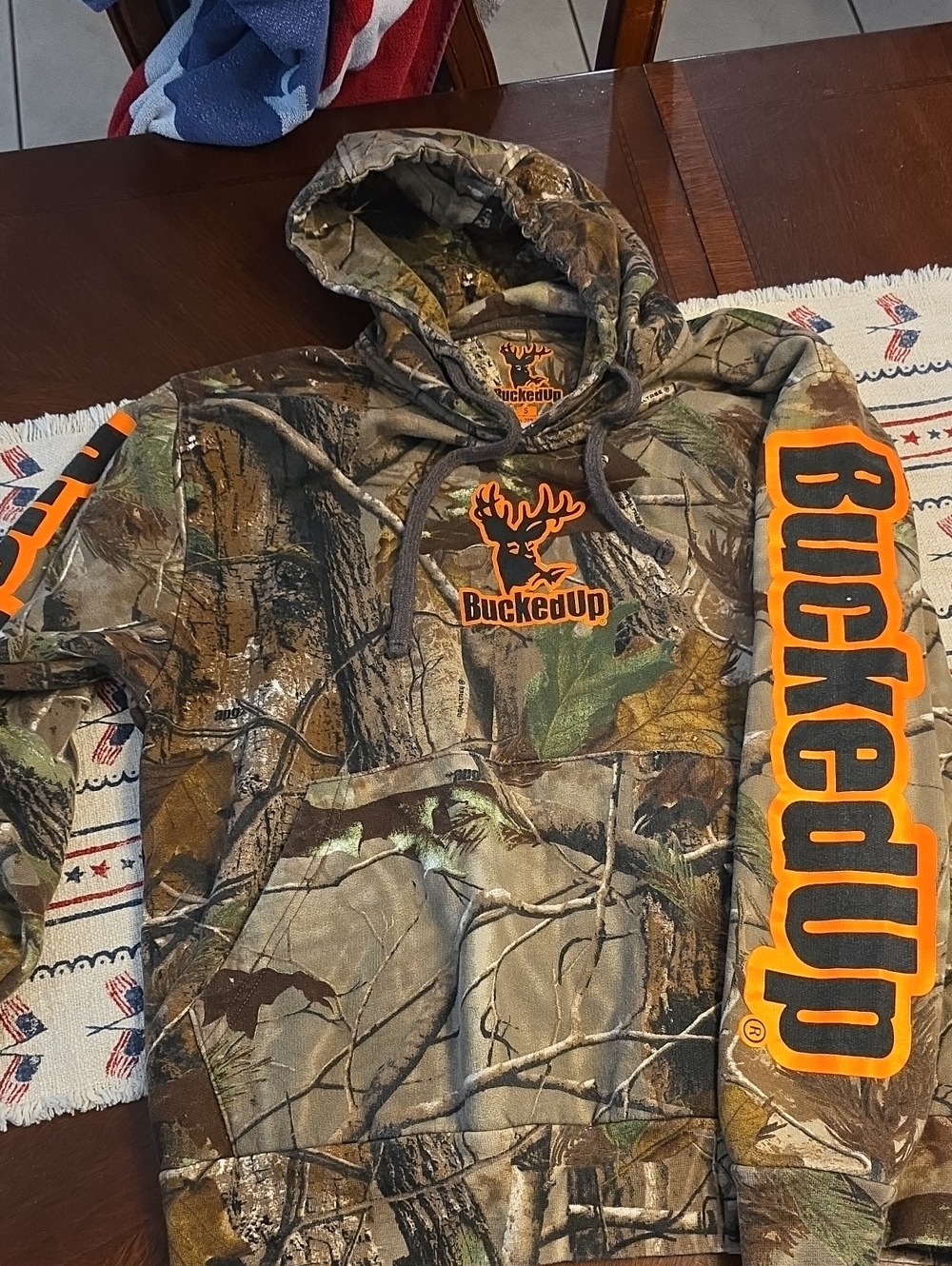 BuckedUp Men's Camo Hoodie with Orange Logo